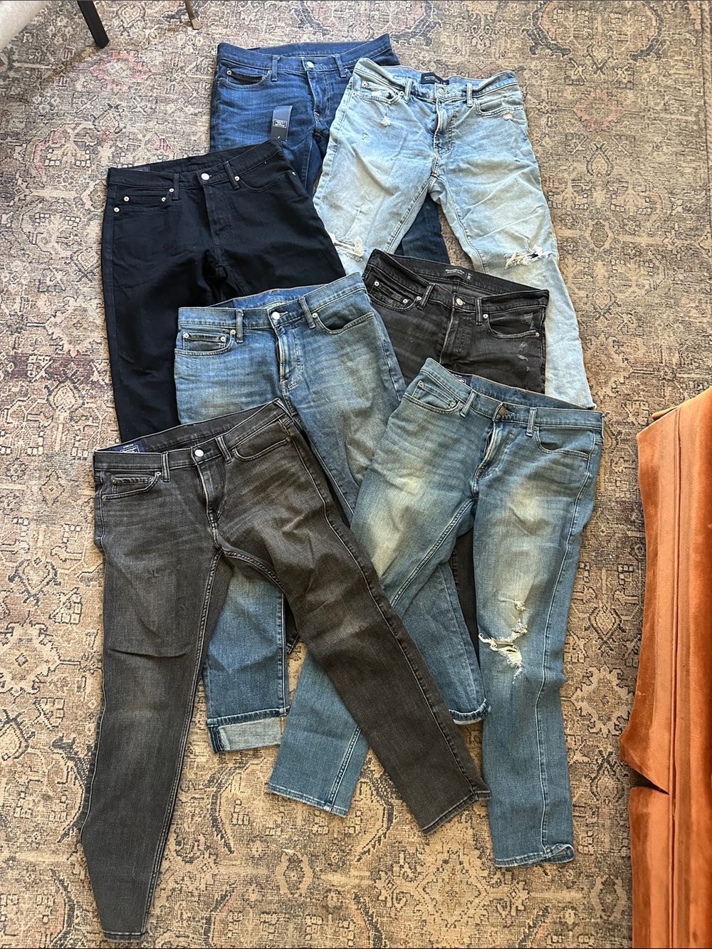 Abercrombie & Fitch men’s Felix, stretch, crop, super skinny jeans 31x30 7 pairs